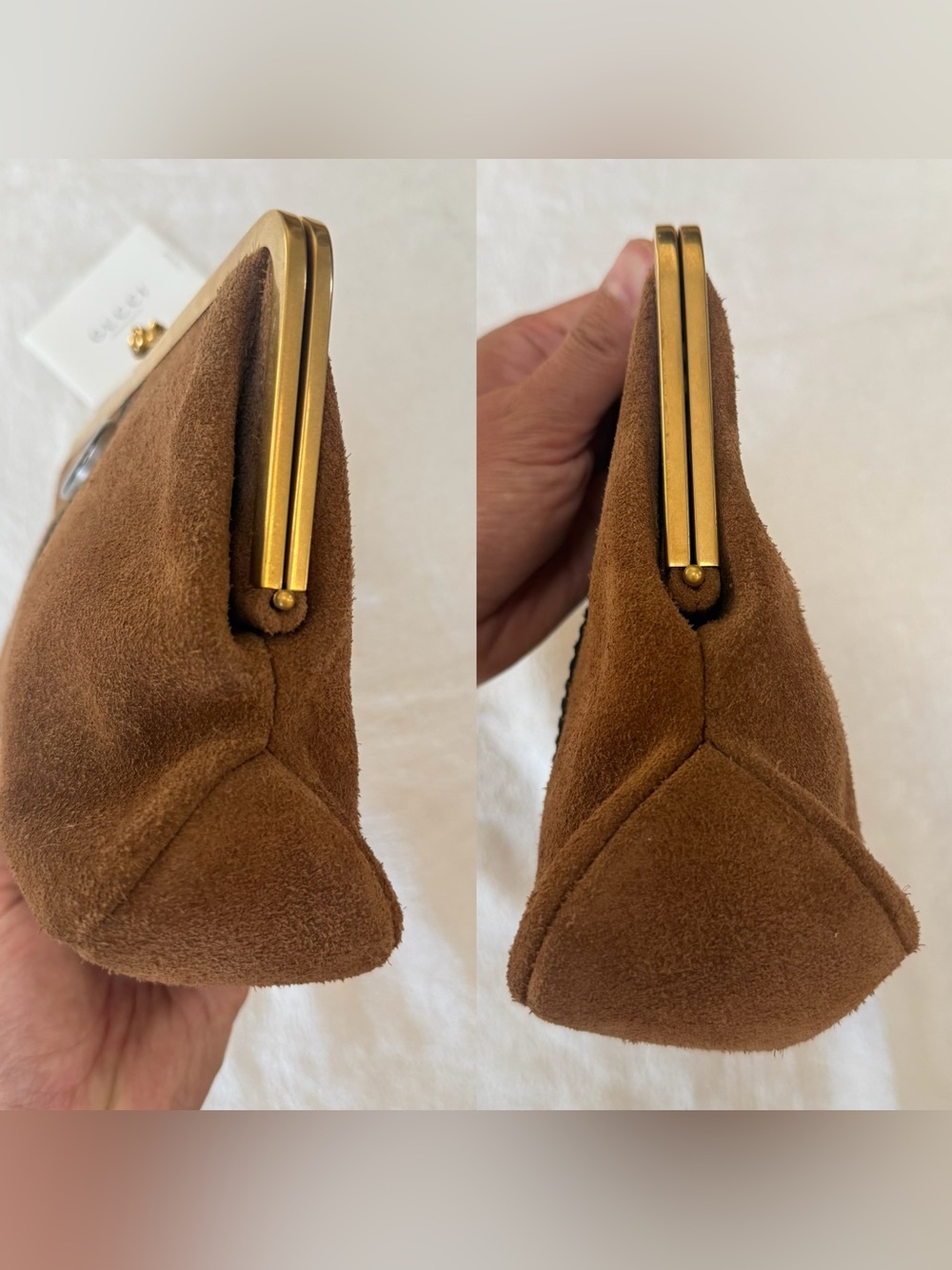 •••SOLD•••Auth Gucci Ophidia Kisslock Frame Clutch Suede Medium In Brown - Picture 11 of 17